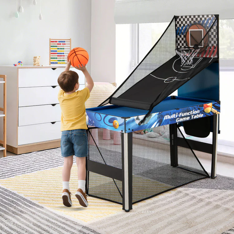 10-in-1 Combo Game Table Set With Table Tennis Basketball Soccer-Blue - Image 3