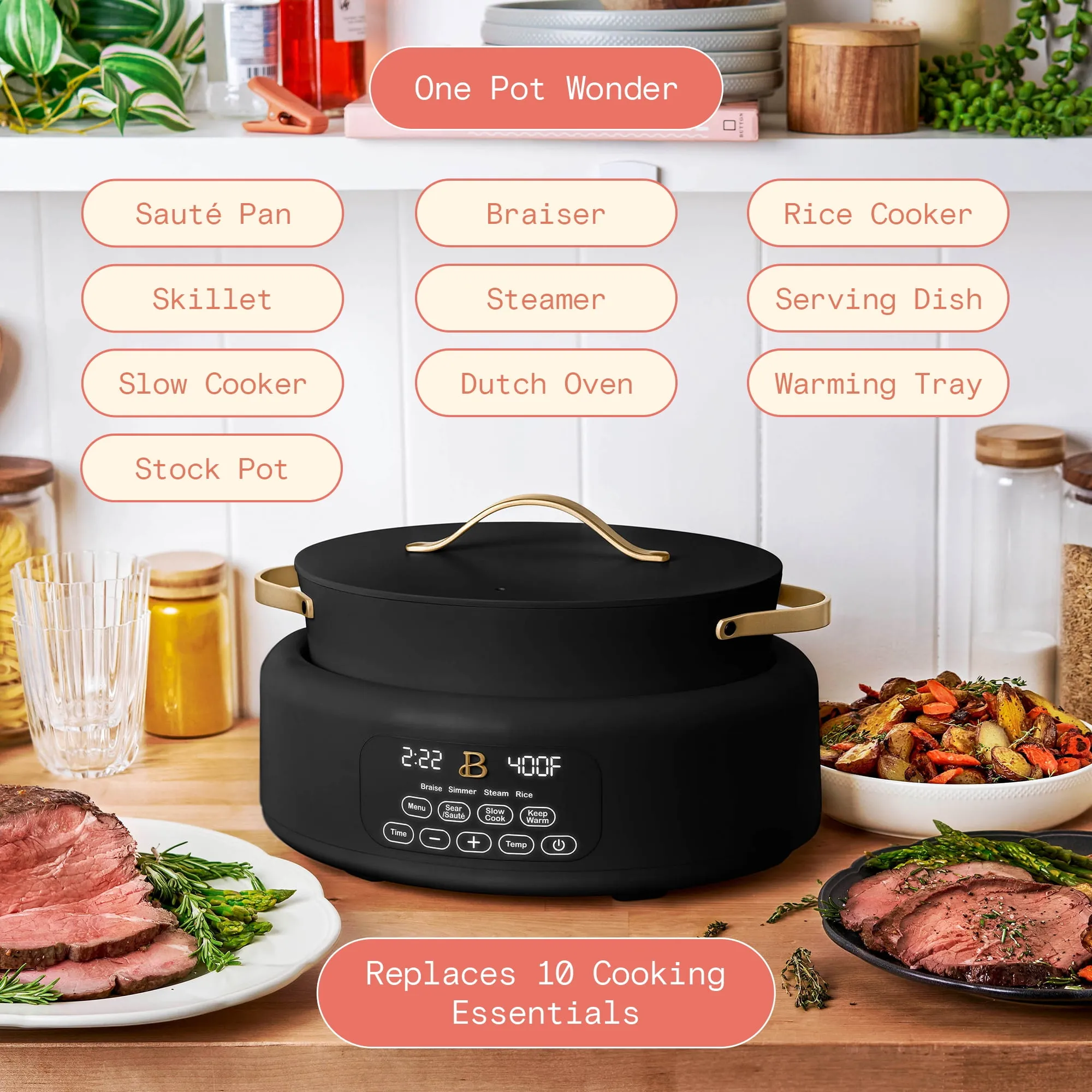 Drew Barrymore's Beautiful 10-in-1 Electric Multi-Cooker, 6 Qt – Black Sesame - Image 2