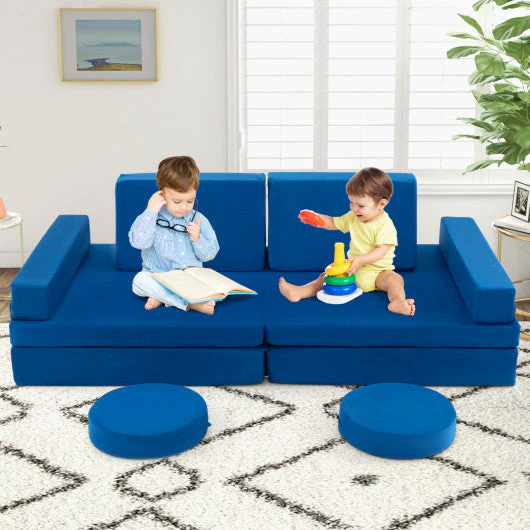 10-Piece Kids Play Couch Sofa With Portable Handle-Blue - Image 5