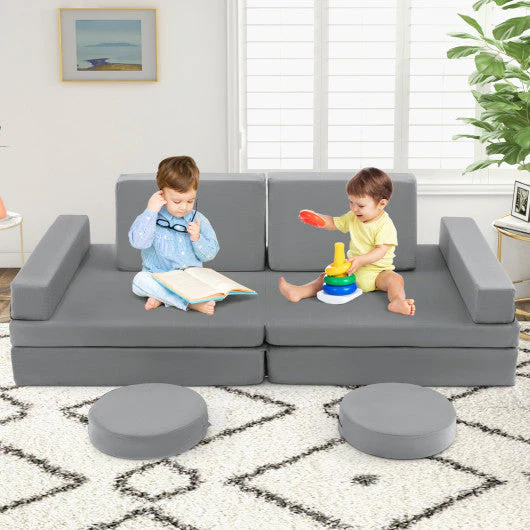 10-Piece Kids Play Couch Sofa With Portable Handle-Gray - Image 5