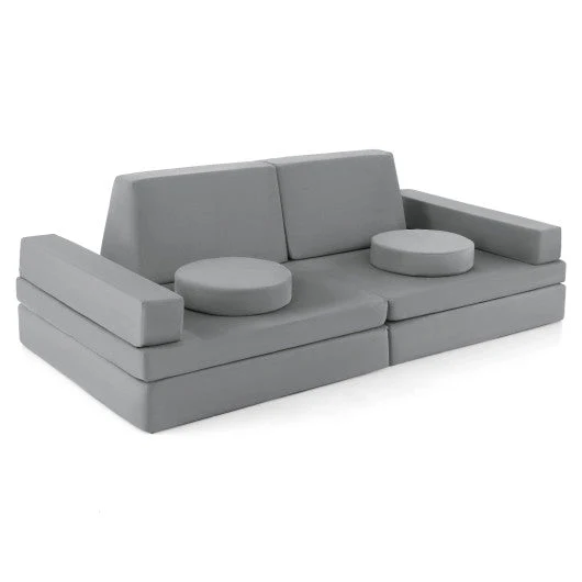 10-Piece Kids Play Couch Sofa With Portable Handle-Gray - Image 6