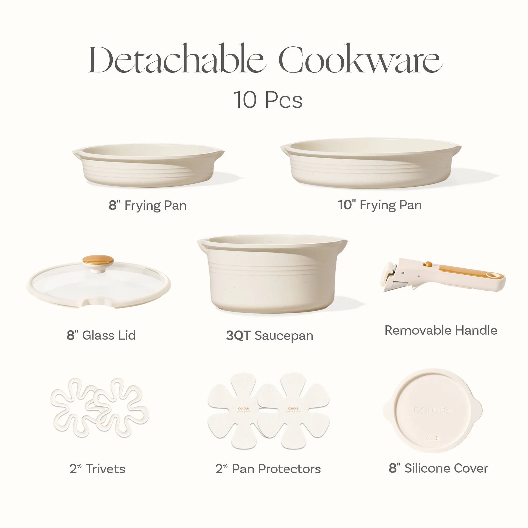 10-Piece Nonstick Detachable Cookware Set - White - Image 4