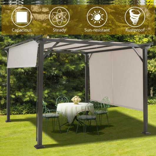 10 X 10 Feet Metal Frame Patio Furniture Shelter-Beige - Image 3