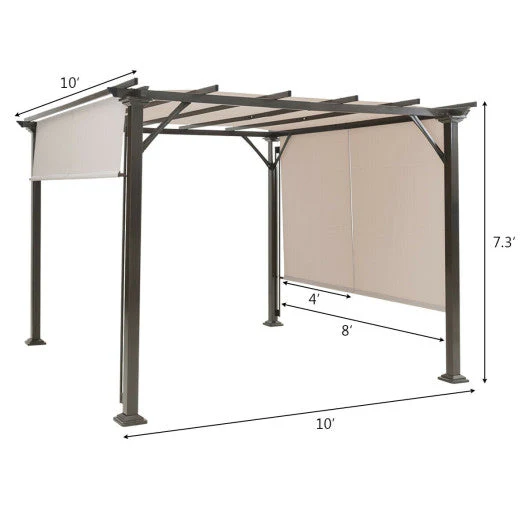 10 X 10 Feet Metal Frame Patio Furniture Shelter-Beige - Image 4