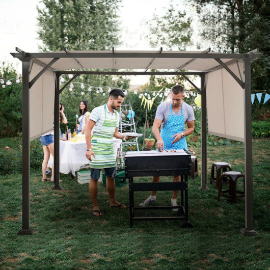 10 X 10 Feet Metal Frame Patio Furniture Shelter-Beige - Image 6