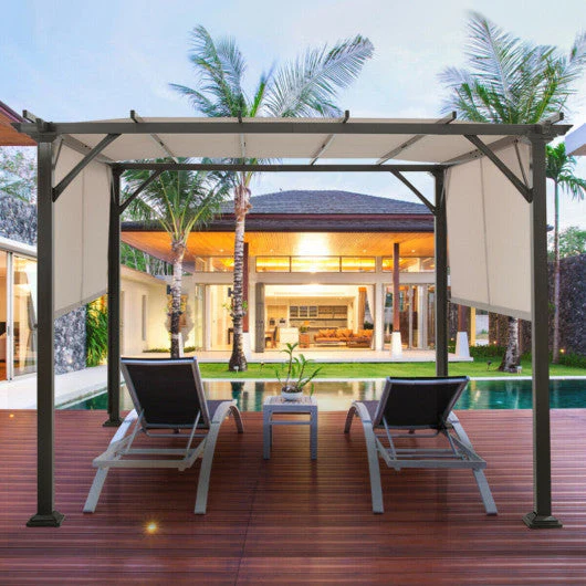 10 X 10 Feet Metal Frame Patio Furniture Shelter-Beige - Image 7