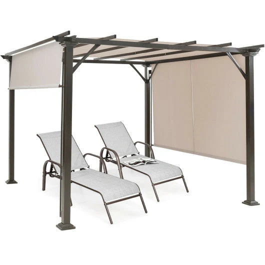 10 X 10 Feet Metal Frame Patio Furniture Shelter-Beige - Image 8