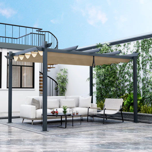 10 X 13 Feet Outdoor Aluminum Retractable Pergola Canopy Shelter-Beige - Image 3