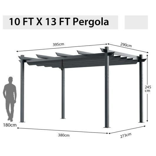 10 X 13 Feet Outdoor Aluminum Retractable Pergola Canopy Shelter-Gray - Image 5