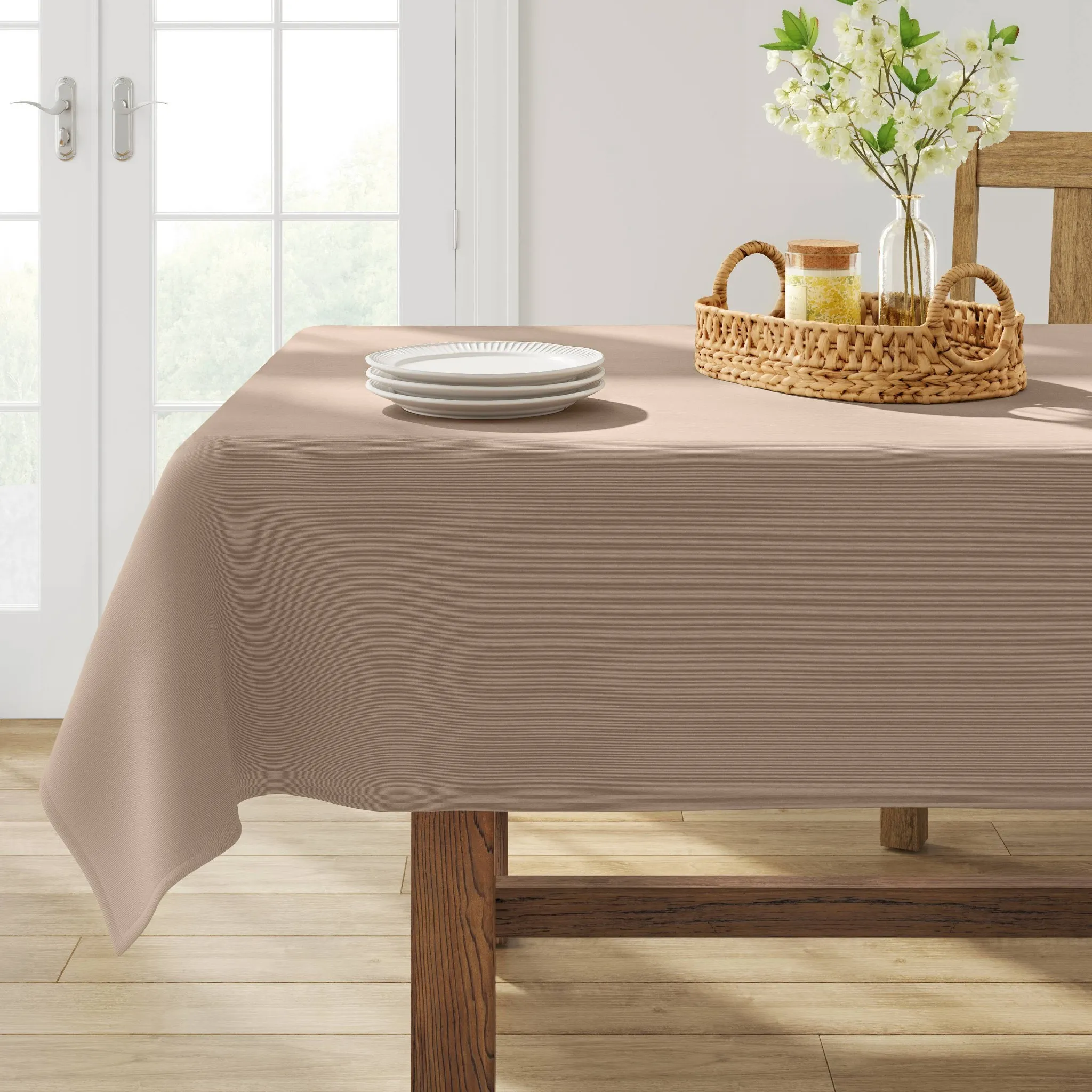 104" x 60" Solid Natural Tablecloth - Image 2