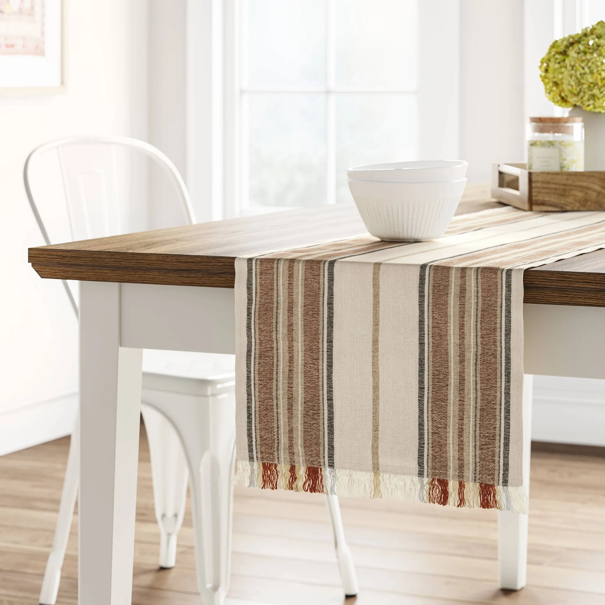 108" x 14" Cotton Striped Table Runner Orange - Image 2