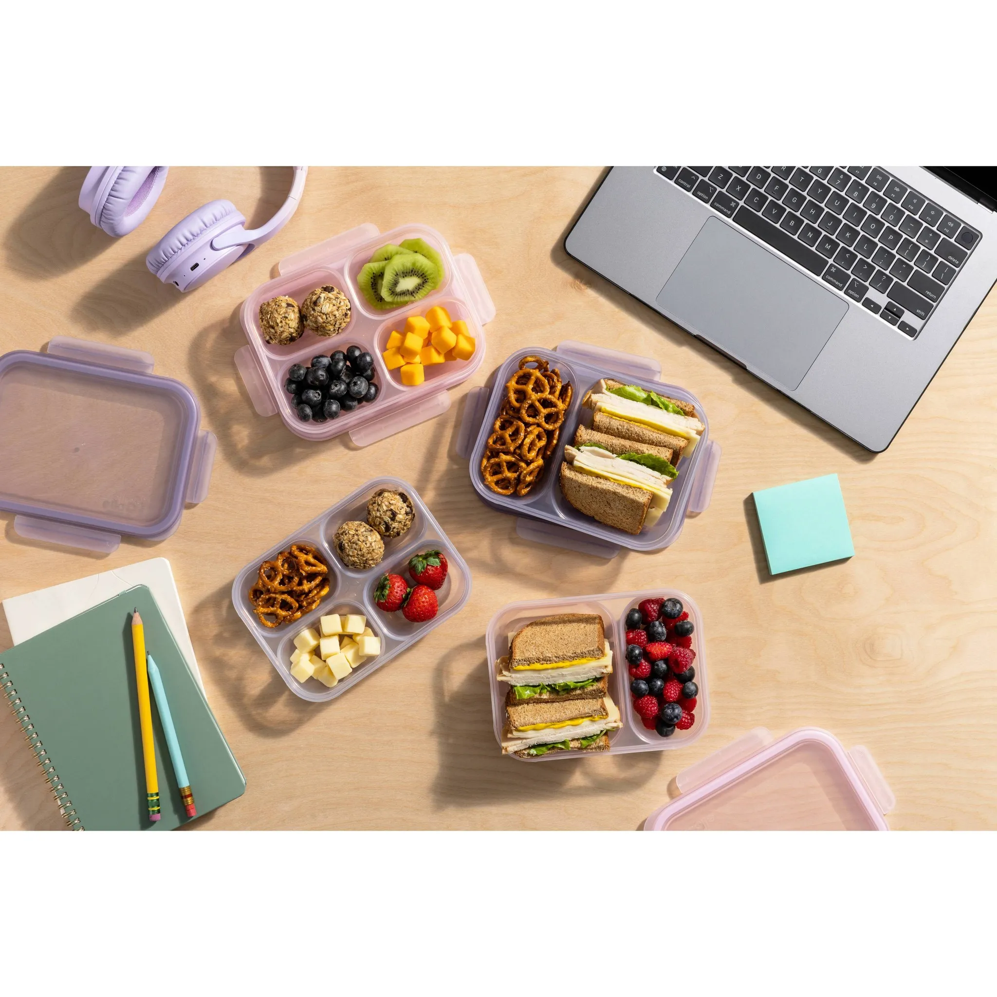 10pc 4 Compartment Snack Food Storage Container Set - Orchid Mist - Image 2