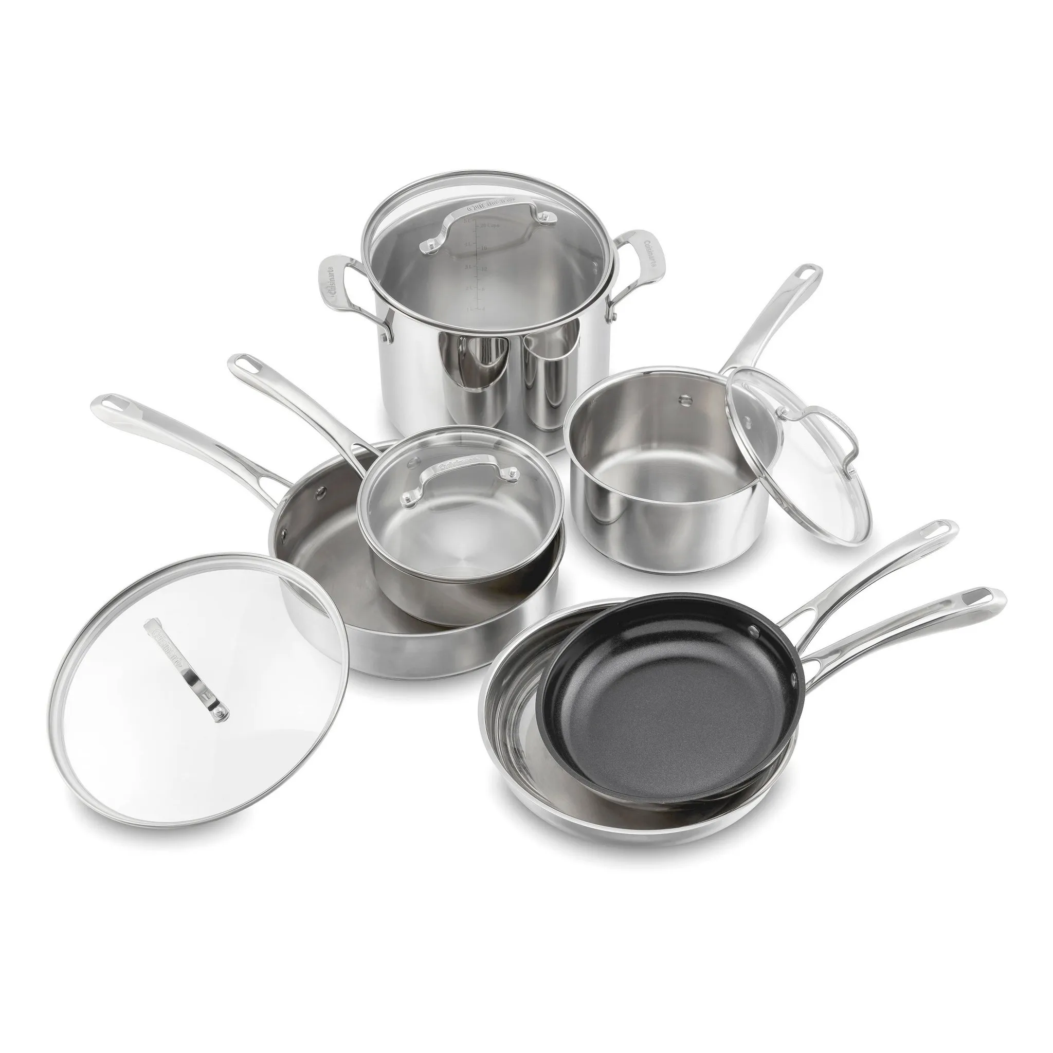 10pc Classic Stainless Steel Cookware Set - Silver - Image 2