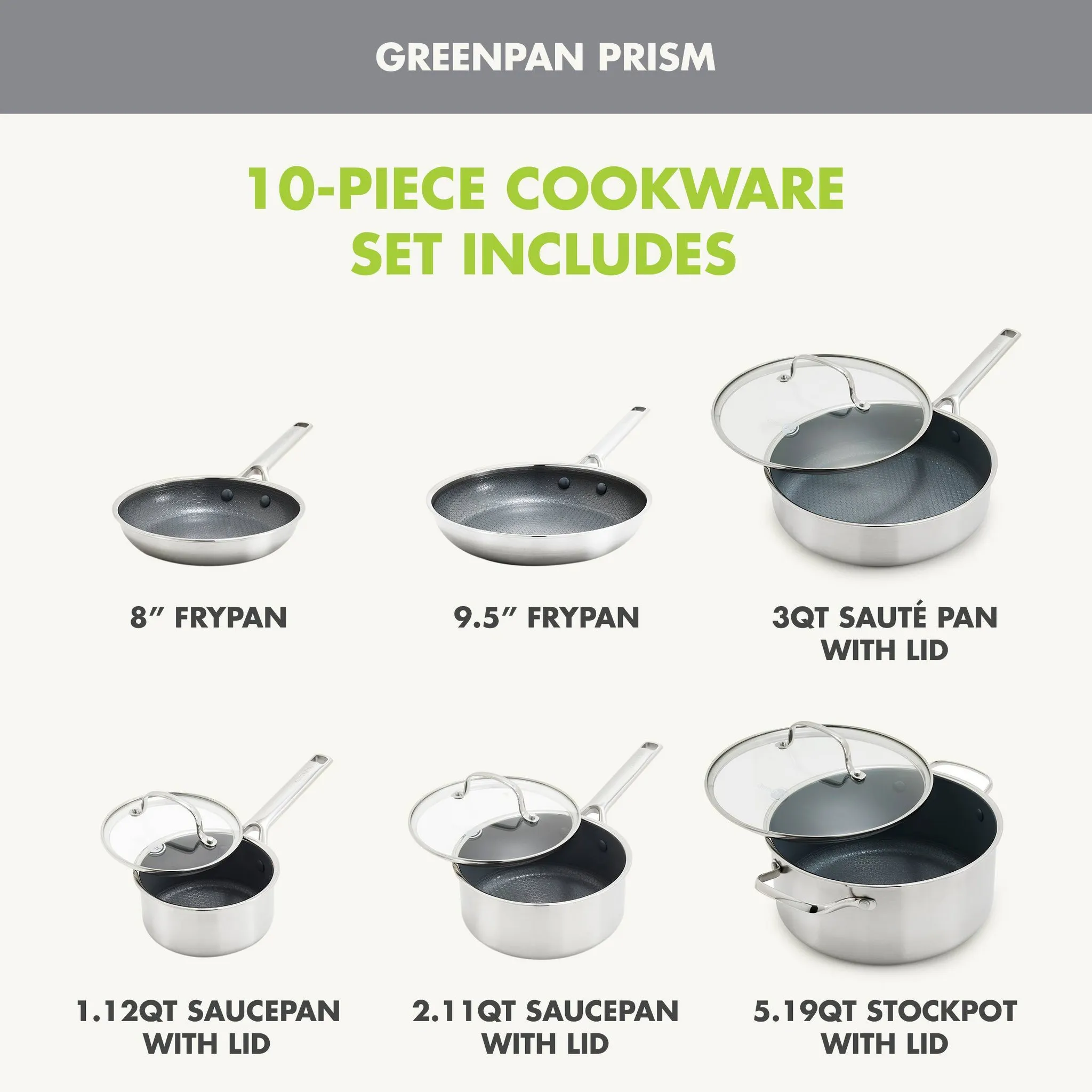 10pc Hybrid Stainless Steel and Ceramic Nonstick Cookware Set - Image 4