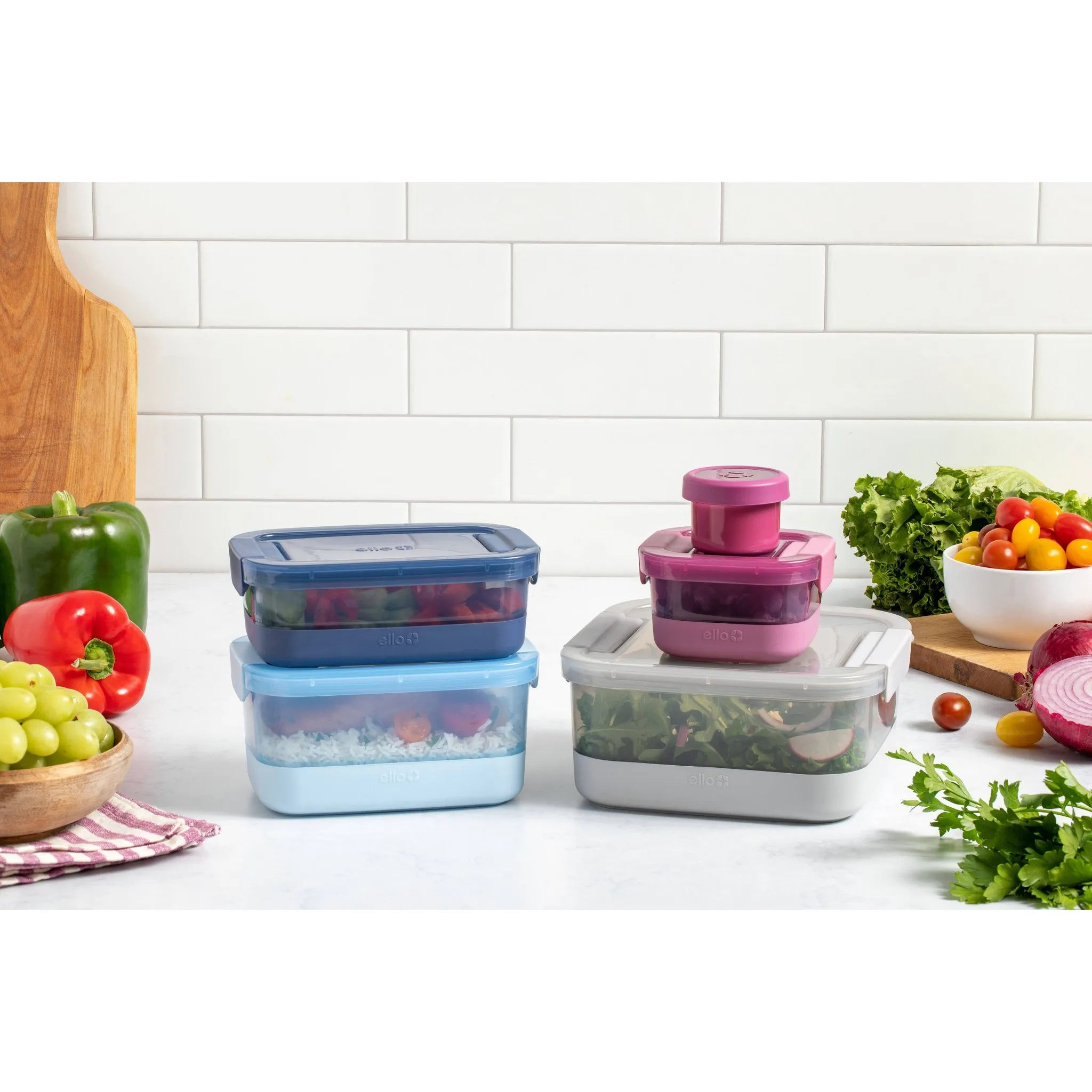 10pc Plastic Food Storage Container Set with Skid Free Soft Base - Image 3