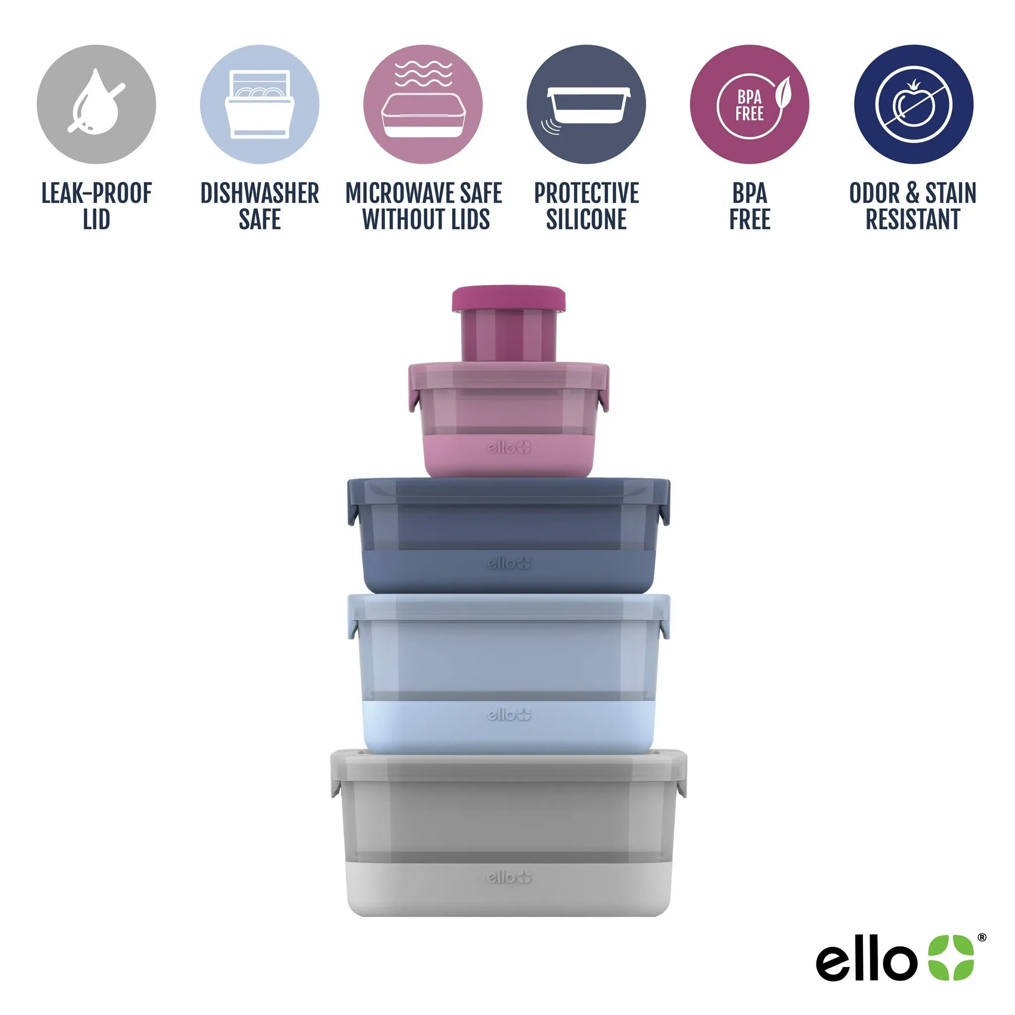 10pc Plastic Food Storage Container Set with Skid Free Soft Base - Image 5