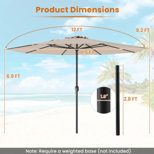 12 Feet Patio Umbrella With Crank Handle and 8 Sturdy Ribs-Beige - Image 4