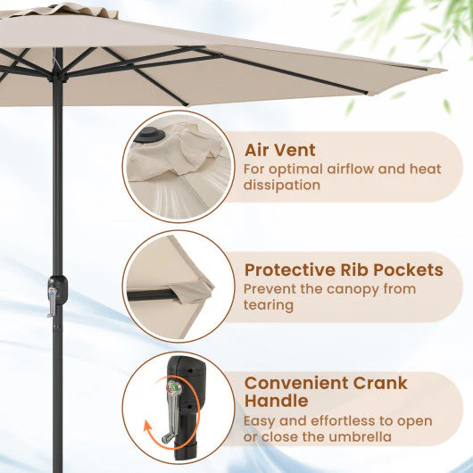 12 Feet Patio Umbrella With Crank Handle and 8 Sturdy Ribs-Beige - Image 7