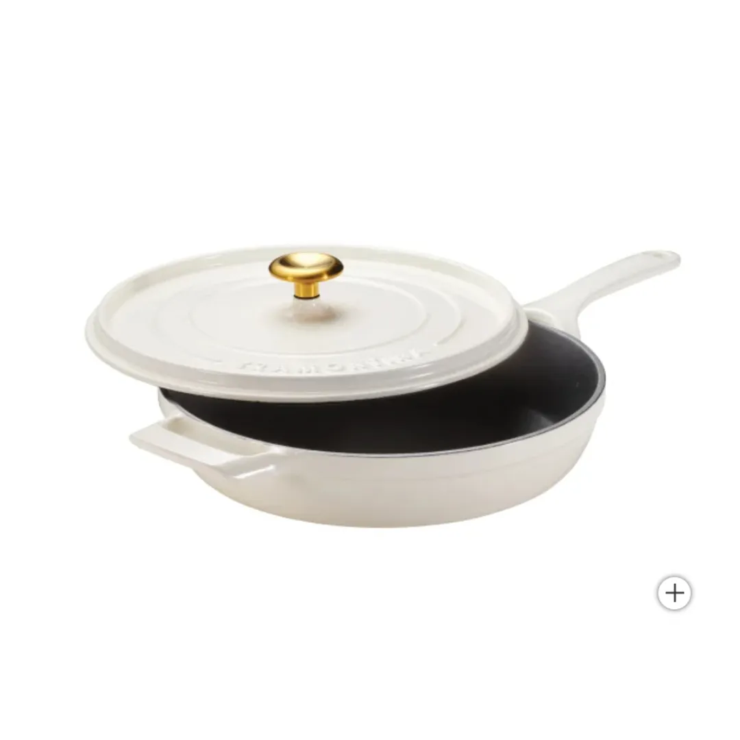 12-Inch Enameled Cast Iron Skillet With Lid - White