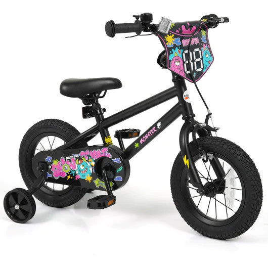 12 Inch Kids Bike With Training Wheels for Ages 3-4 Years Old Black- Street Art Time