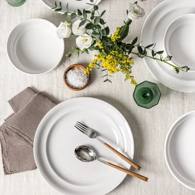 12-Piece Rimmed Glossy Porcelain Dinnerware Set - Image 5