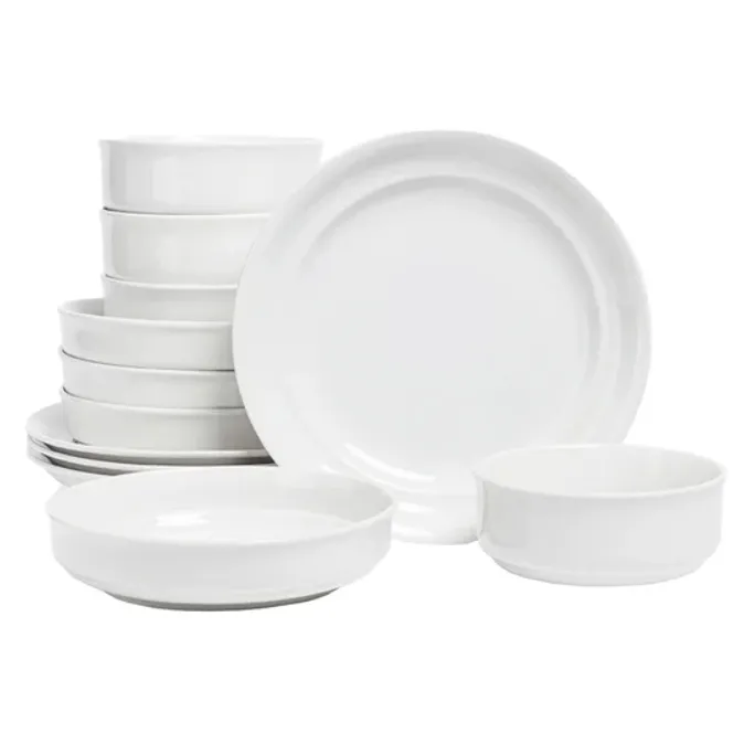 12-Piece Rimmed Glossy Porcelain Dinnerware Set