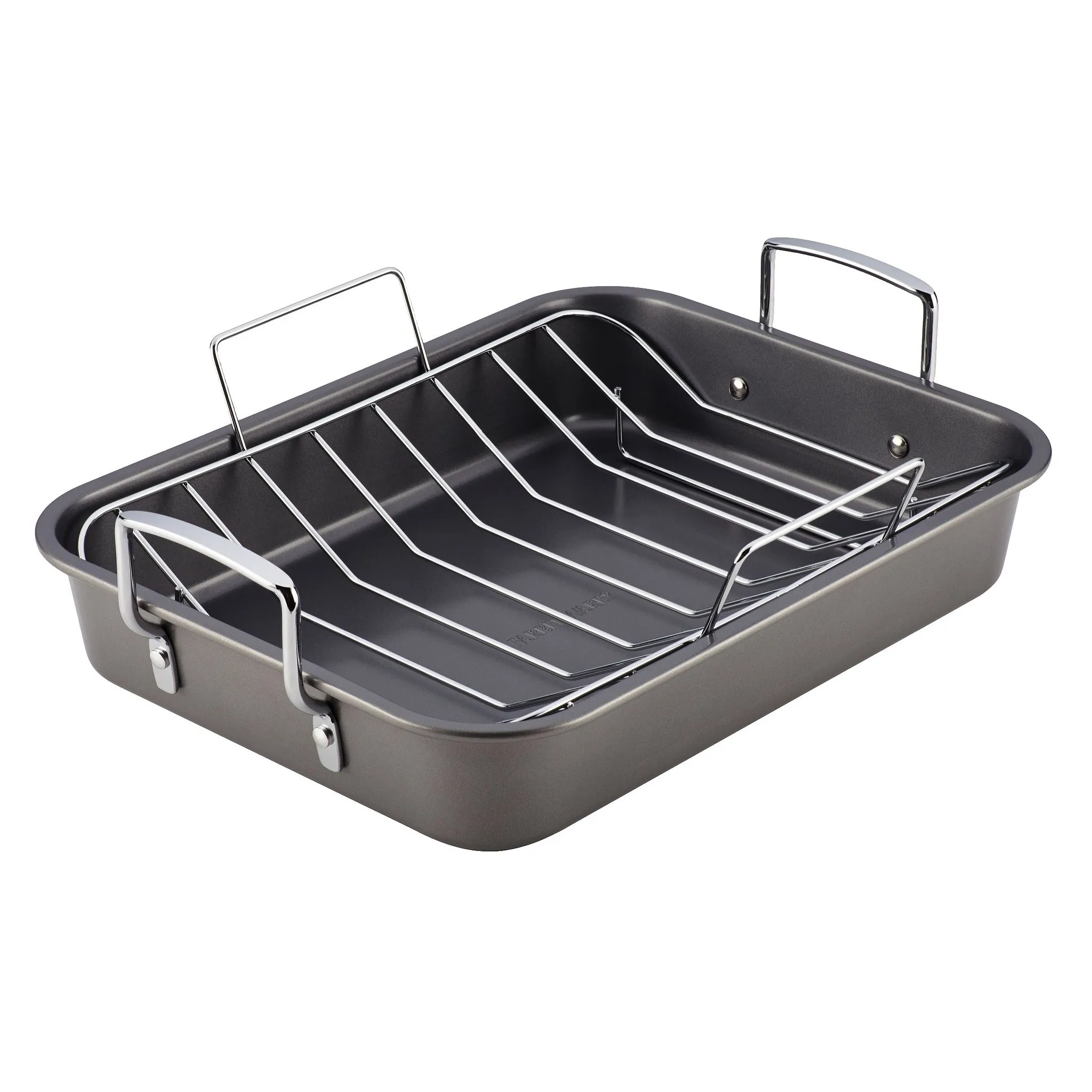 12" x 16" Nonstick Roaster with Rack: Steel, Riveted Handle, Oven-Safe, Turkey Roasting Pan, Even-Heating