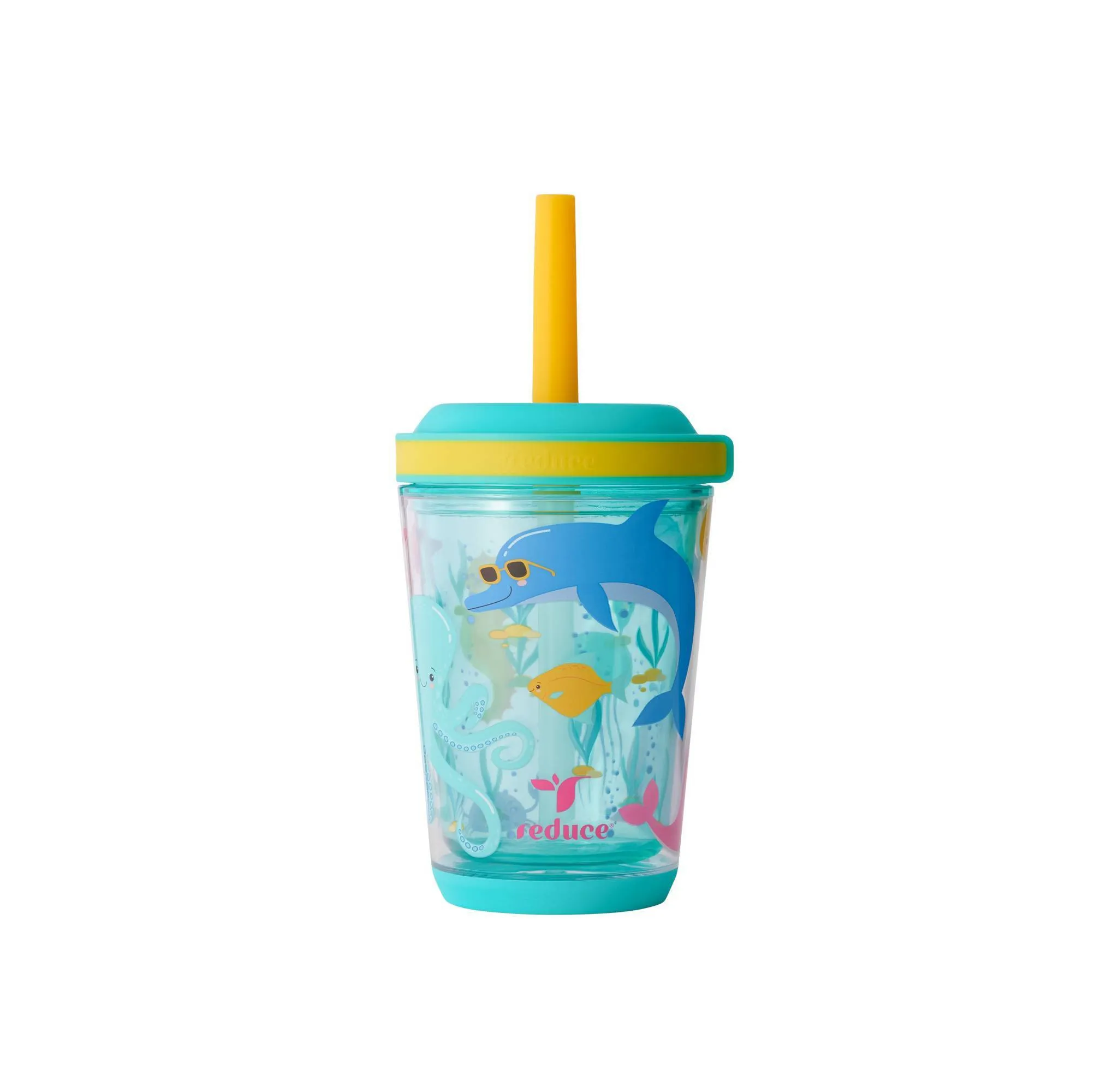 12oz Cartwheel Ocean Friends Straw Cup Teal Blue: Kids Spillproof Insulated Drinkware, Dishwasher-Safe - Image 2