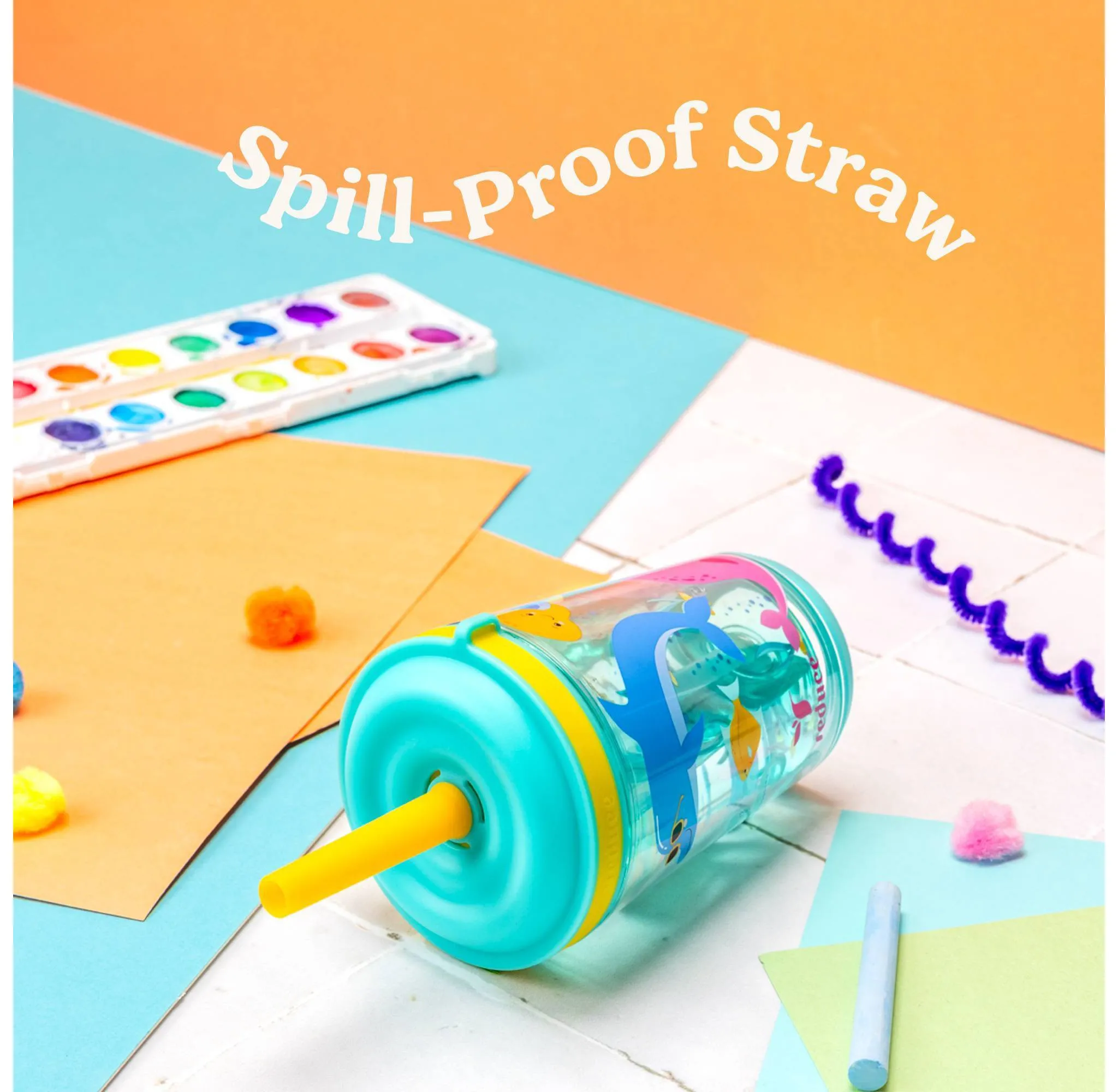 12oz Cartwheel Ocean Friends Straw Cup Teal Blue: Kids Spillproof Insulated Drinkware, Dishwasher-Safe - Image 4