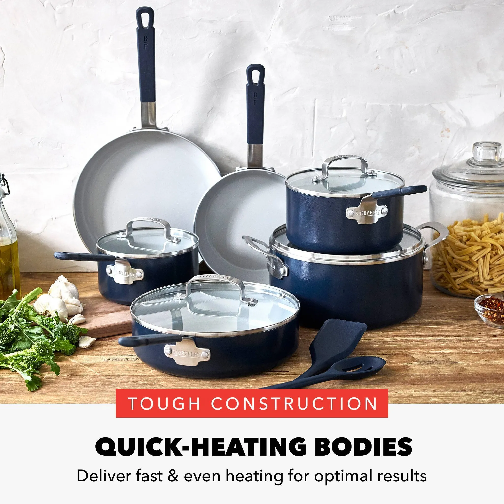 12pc Ceramic Nonstick Aluminum Cookware Set Oxford Blue - Image 3