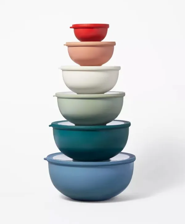 12pc (set of 6) Plastic Mixing Bowl Set with Lids