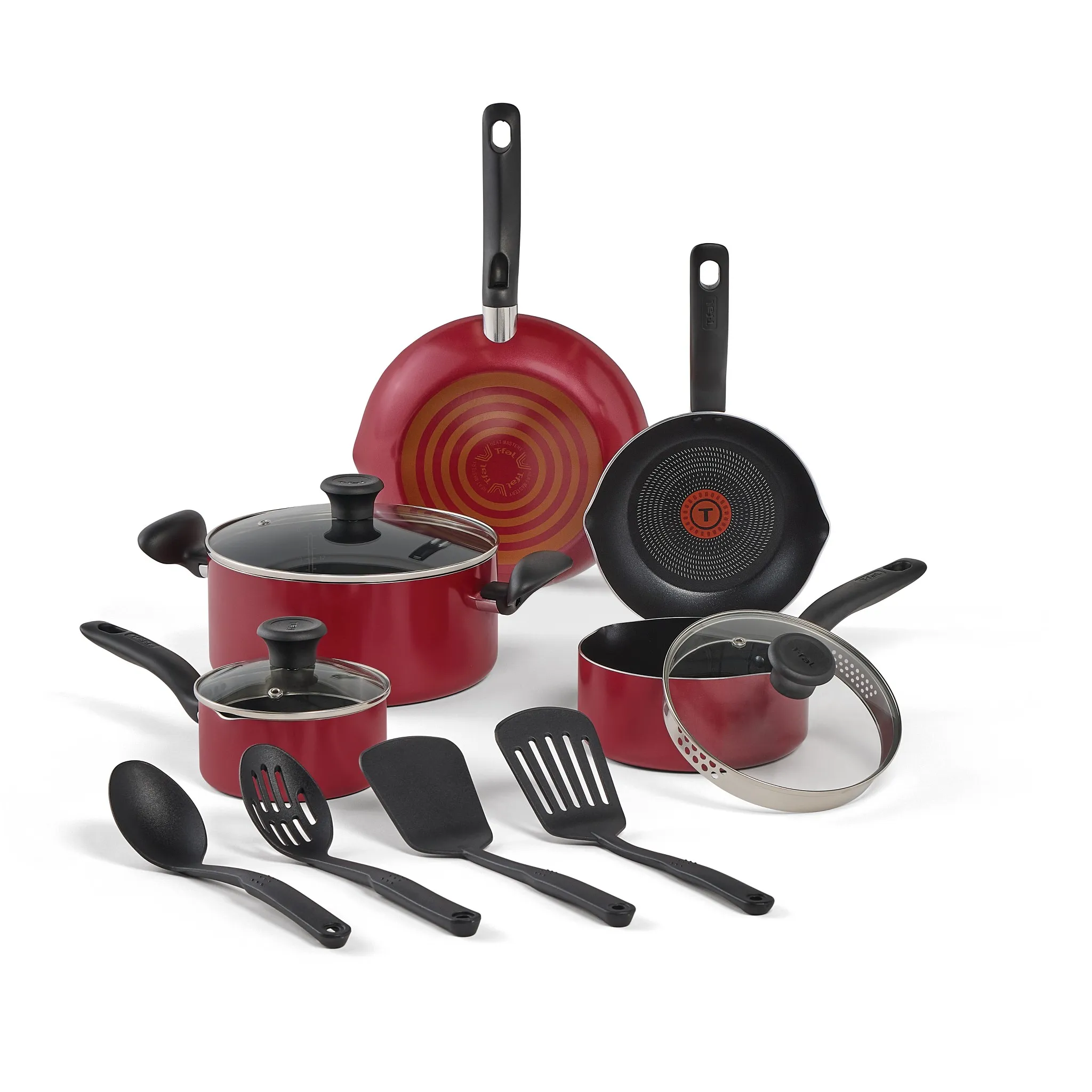 12pc Simply Cook Nonstick Cookware Set Red: Aluminum, Ergonomic Handles, Tempered Glass Lids, Oven-Safe to 350°F