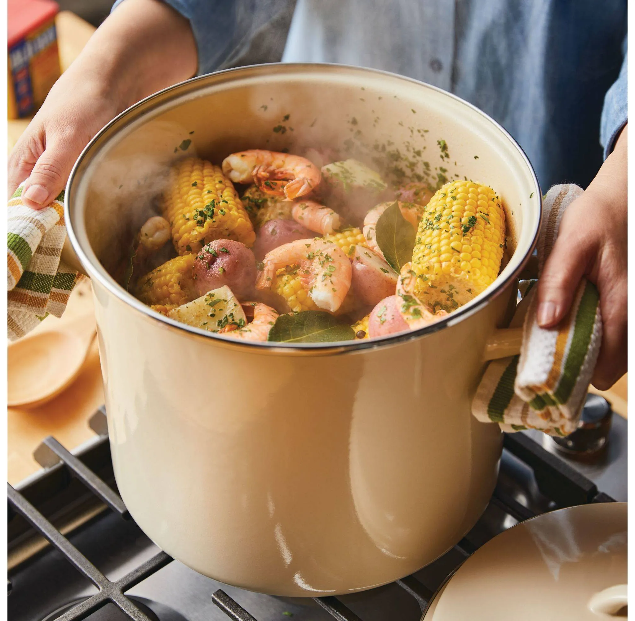 12qt Enamel-on-Steel Induction Stockpot with Lid - Almond - Image 3