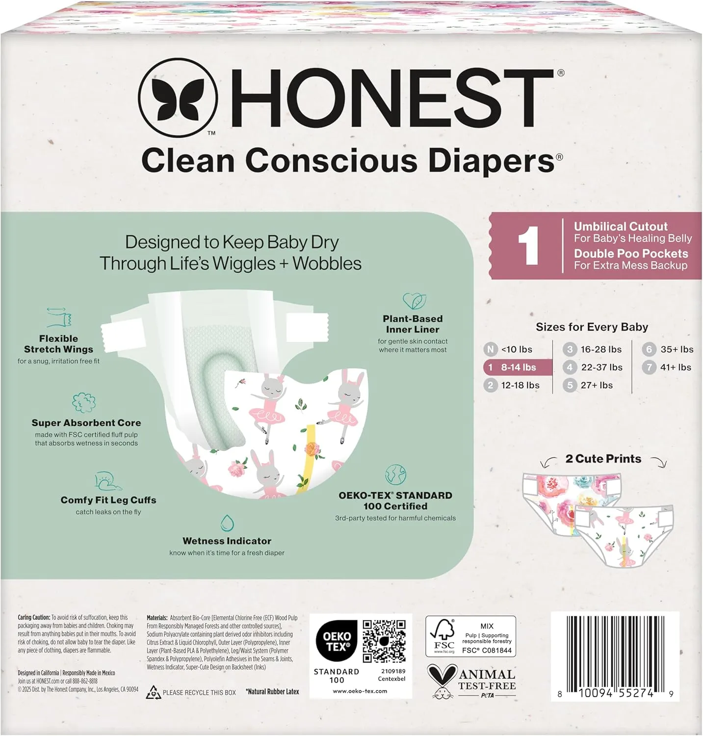 136ct Clean Conscious Diapers Size 1 (8-14 lbs) - Rose Blossom