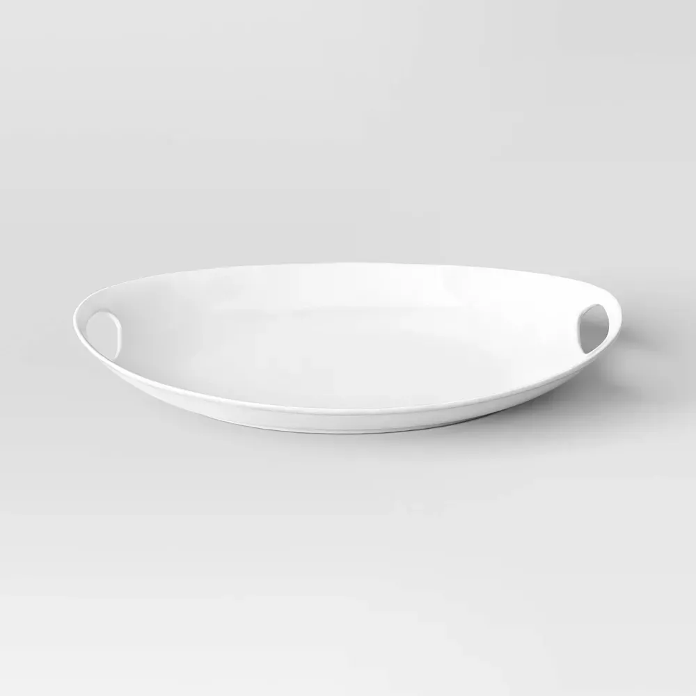 13"x18" Porcelain Oval Serving Platter - White