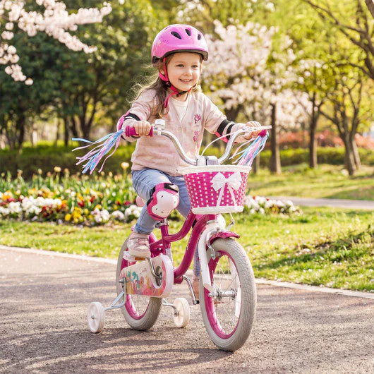 14-Inch Kids Bike Adjustable With Basket and Streamers Rose Red - Princess of the Sea Theme - Image 2