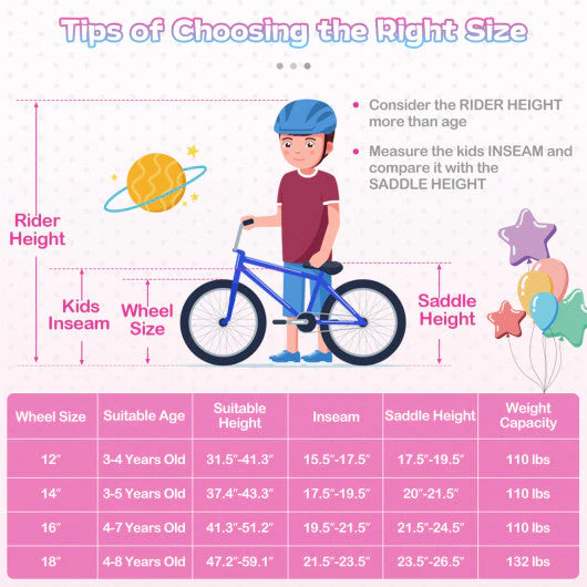 14-Inch Kids Bike Adjustable With Basket and Streamers Rose Red - Princess of the Sea Theme - Image 5