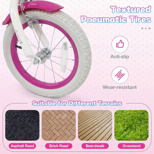 14-Inch Kids Bike Adjustable With Basket and Streamers Rose Red - Princess of the Sea Theme - Image 7