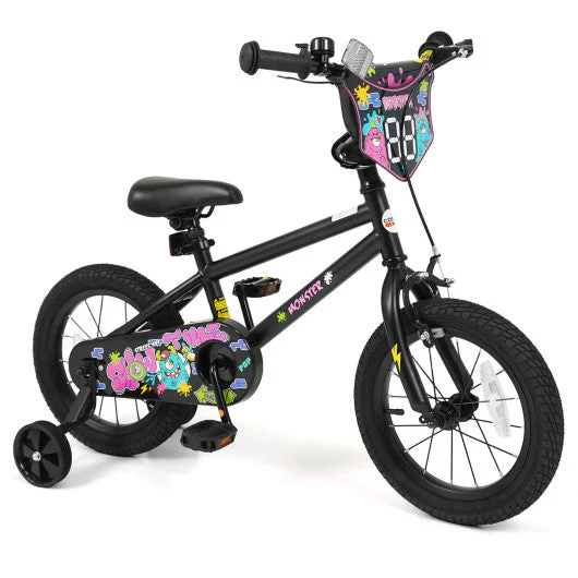 14 Inch Kids Bike With Training Wheels for Ages 3-5 Years Old Black- Street Art Time