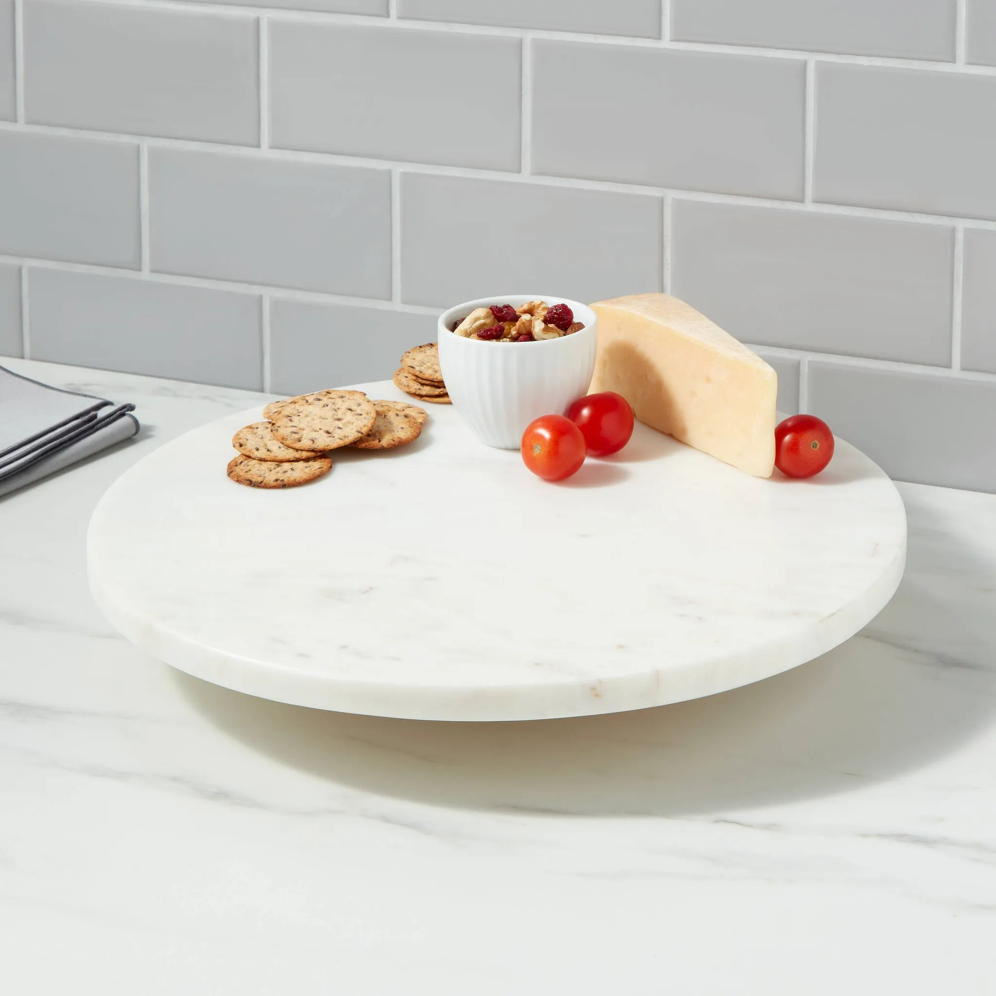 14" Marble and Wood Lazy Susan - Image 2