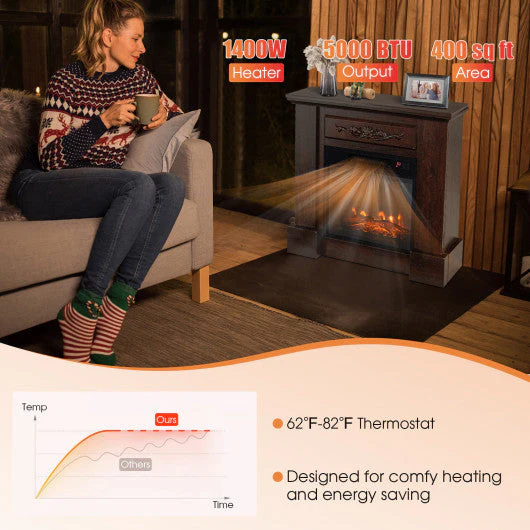 1400W TV Stand Electric Fireplace Mantel With Remote Control-Natural - Image 6