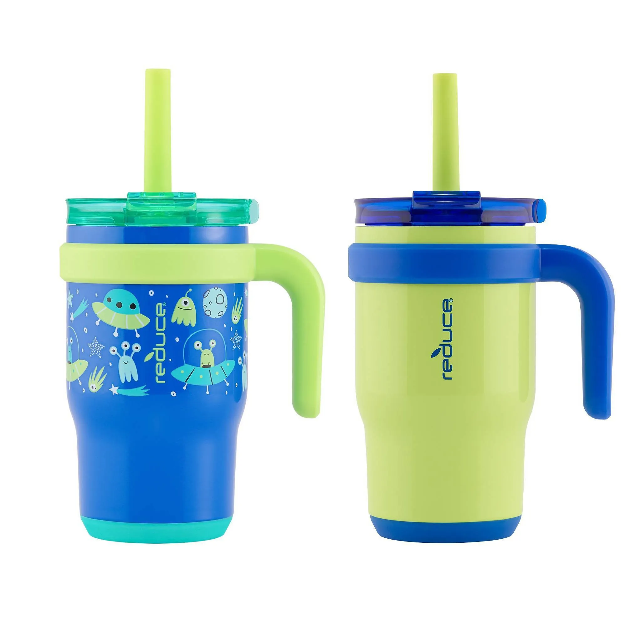 14oz 2pk Coldee Kids Mugs with Spill-Proof Straw - Lime Green - Image 2