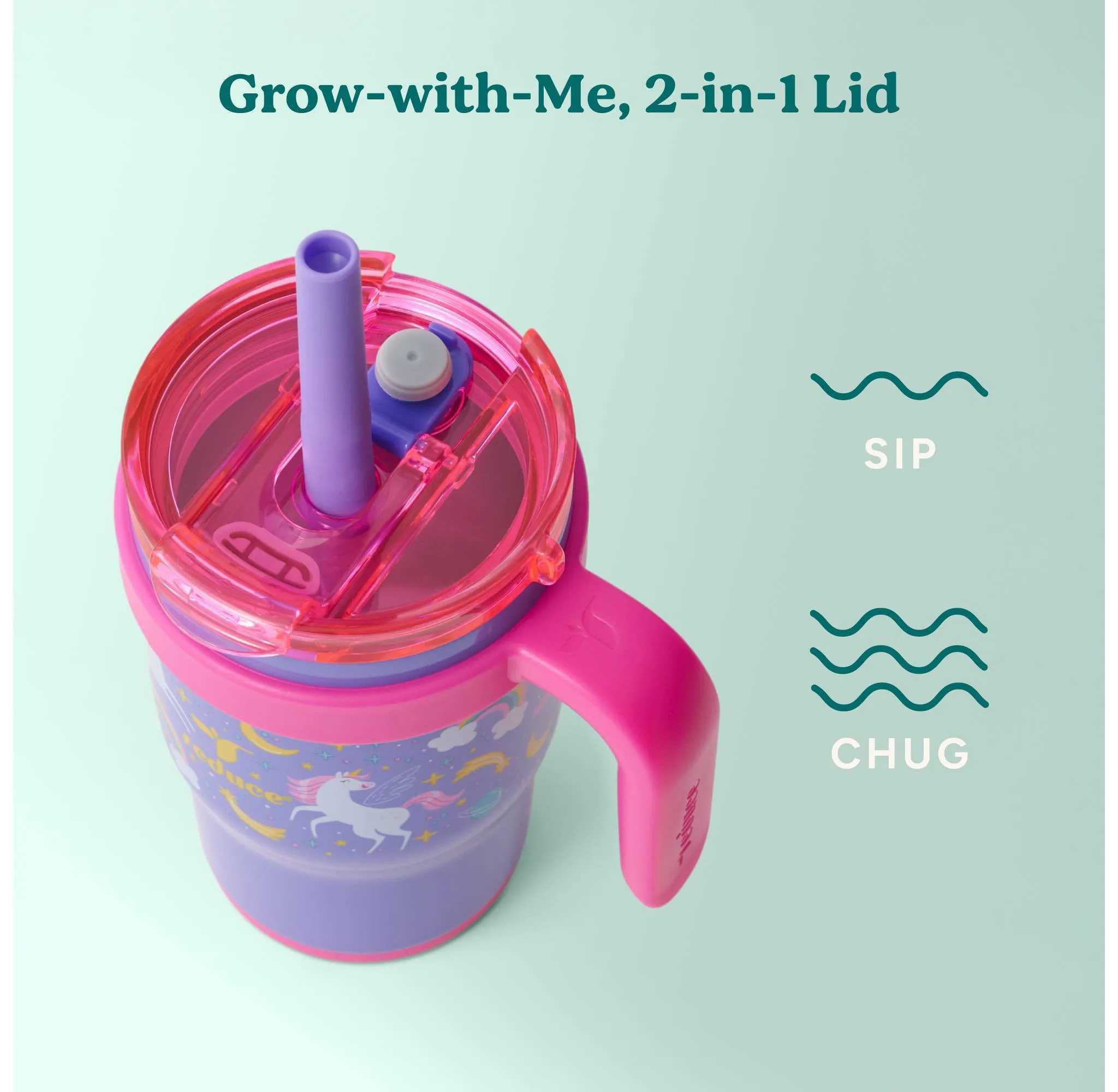 14oz 2pk Coldee Kids Mugs with Spill-Proof Straw Pink - Image 5