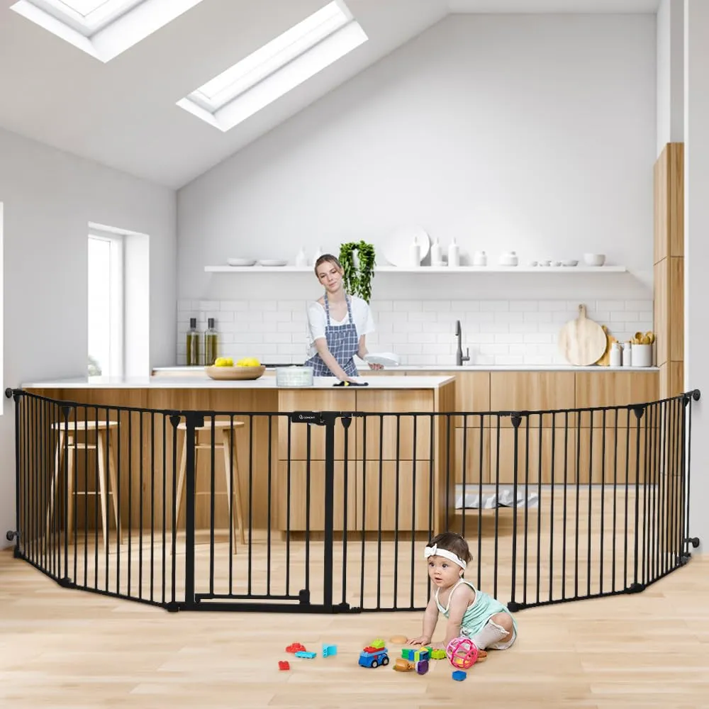 150" Extra Wide Baby Gate with Door - Black