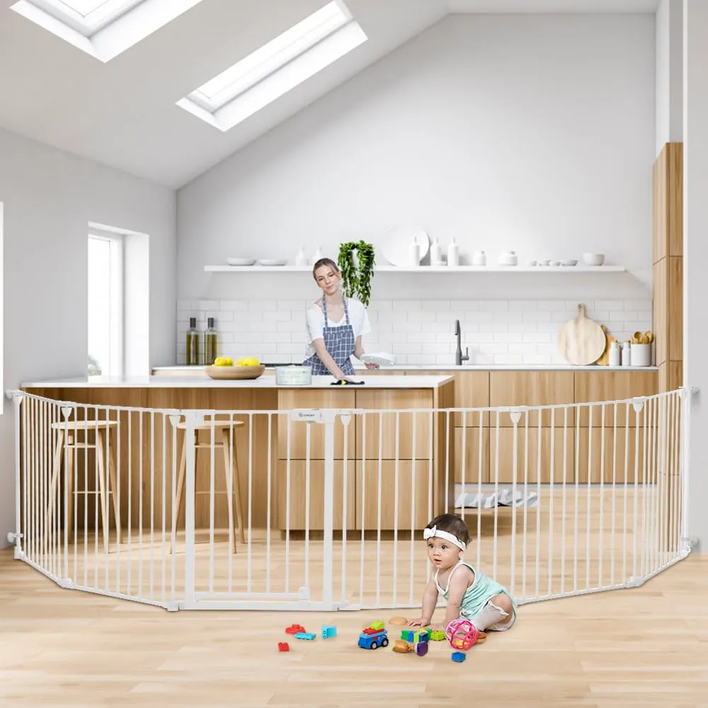 150" Extra Wide Baby Gate with Door - White