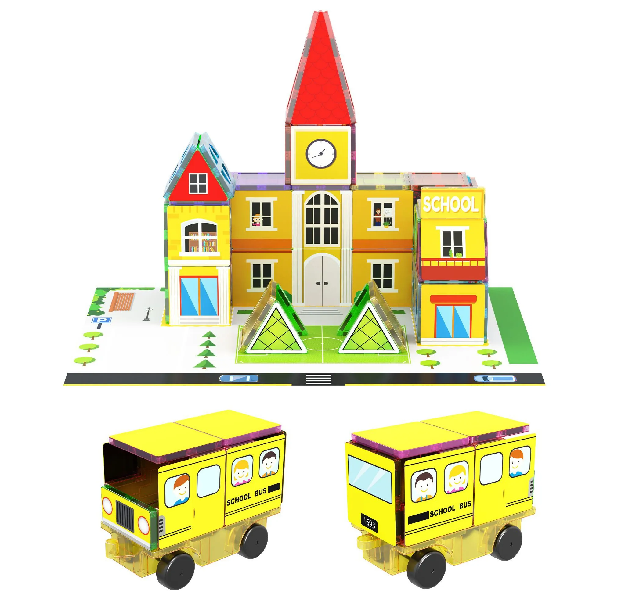 150pc Magnetic Tile Building Set - School Police Station and Hospital Theme - Image 7