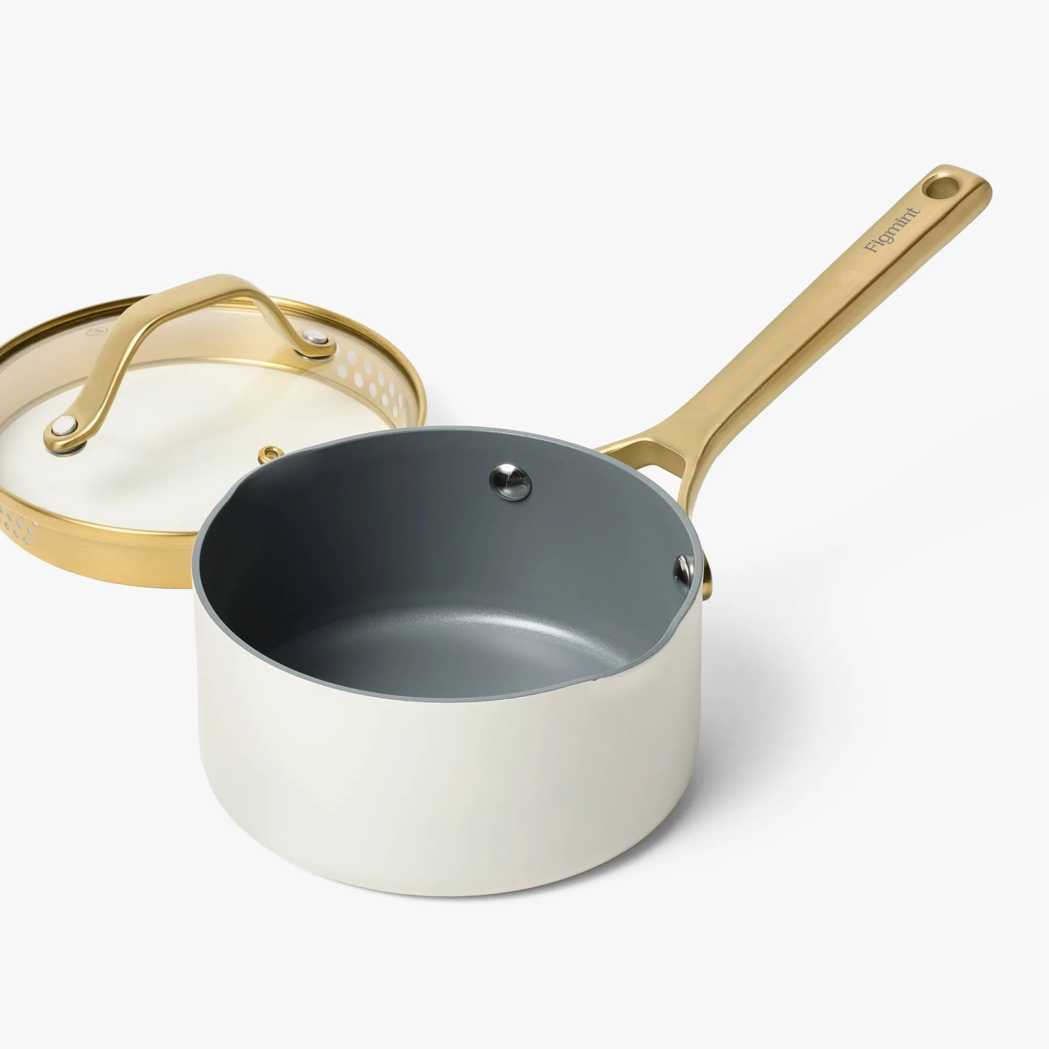 1.5qt Nonstick Ceramic Coated Aluminum Sauce Pan - Cream - Image 2