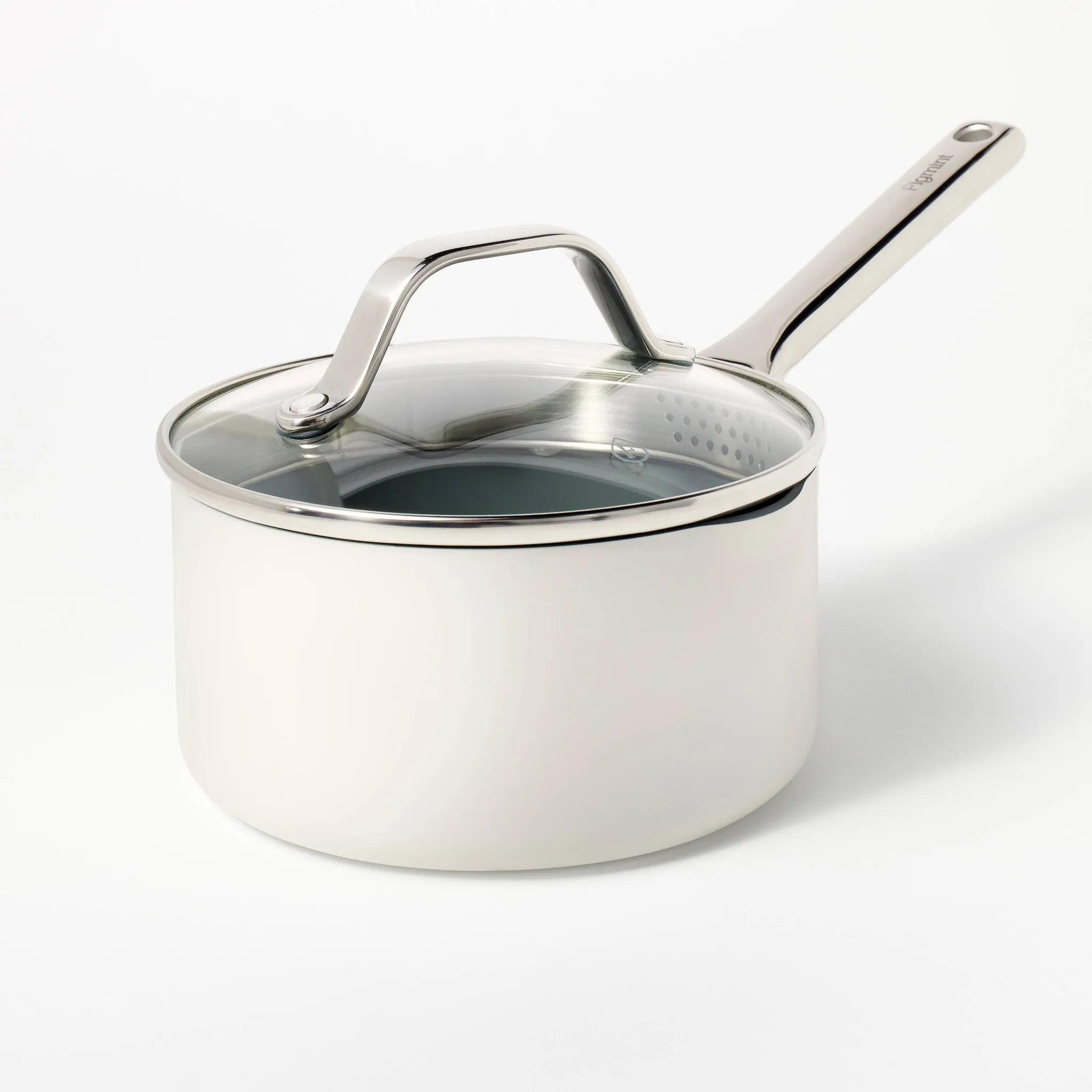 1.5qt Nonstick Ceramic Coated Aluminum Sauce Pan Cream