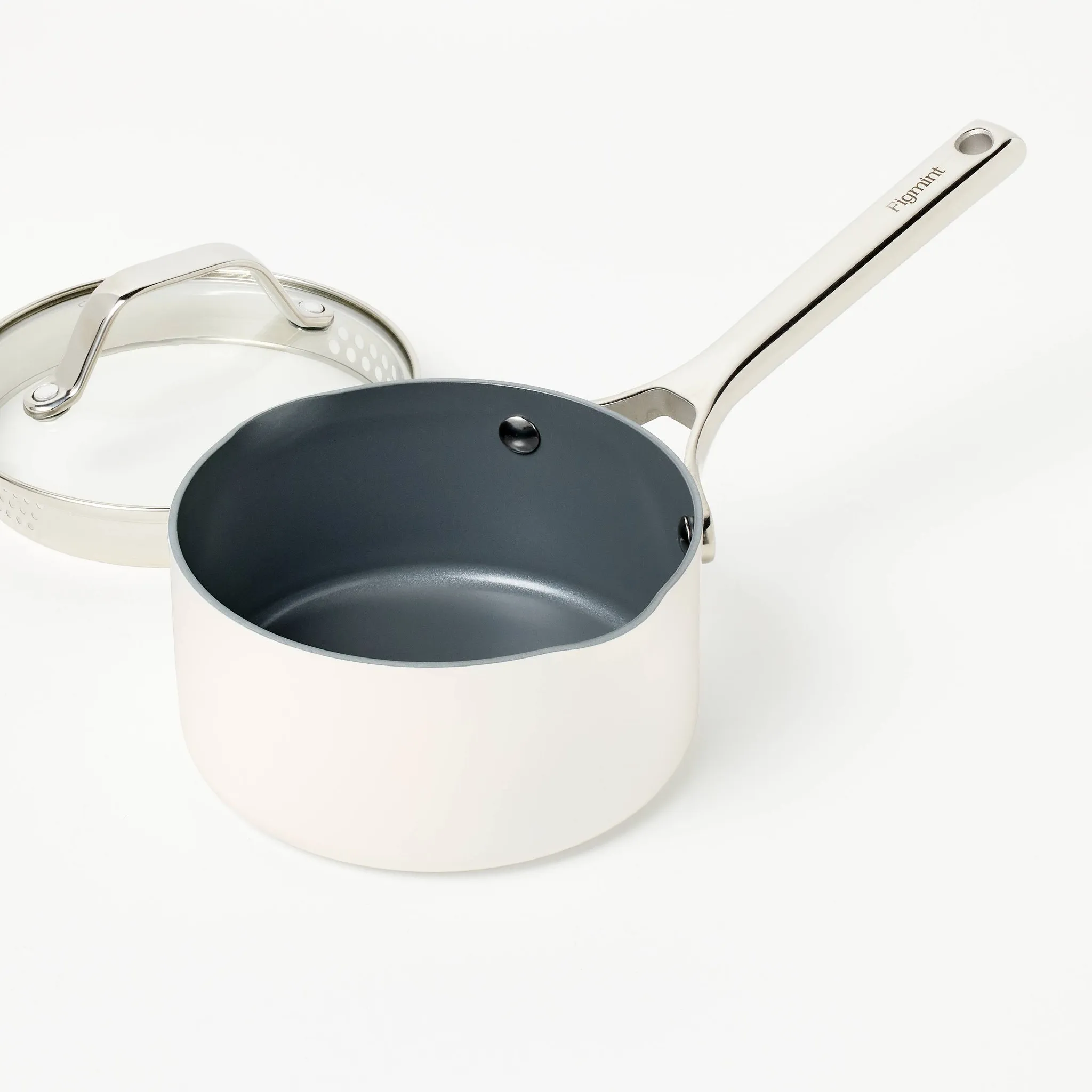 1.5qt Nonstick Ceramic Coated Aluminum Sauce Pan Cream - Image 3