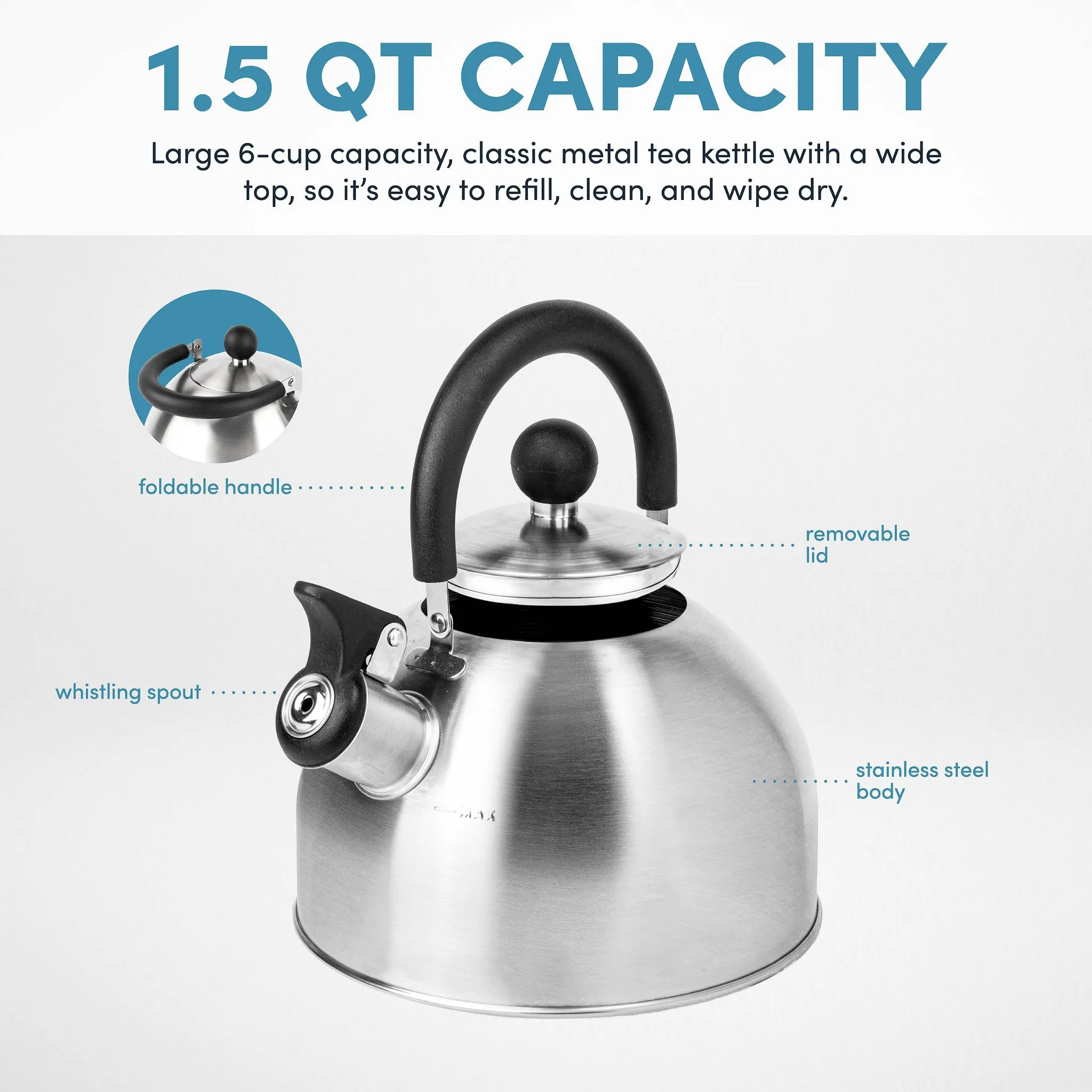 1.5qt Stainless Steel Stovetop Kettle- Silver - Image 5